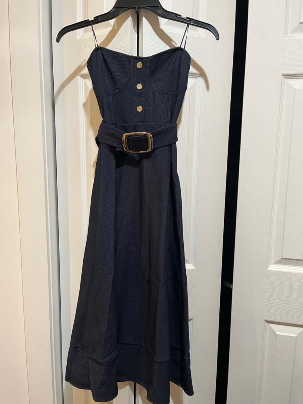 Zara Woman Strapless Belted Dress in Indigo